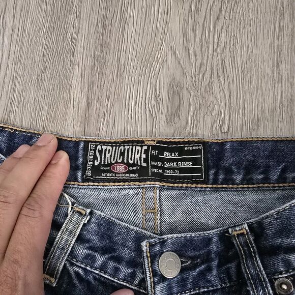 VTG Y2K Structure Relaxed Fit Jeans Men 31x32* Straight Leg Dark Rinse Baggy - Picture 5 of 14